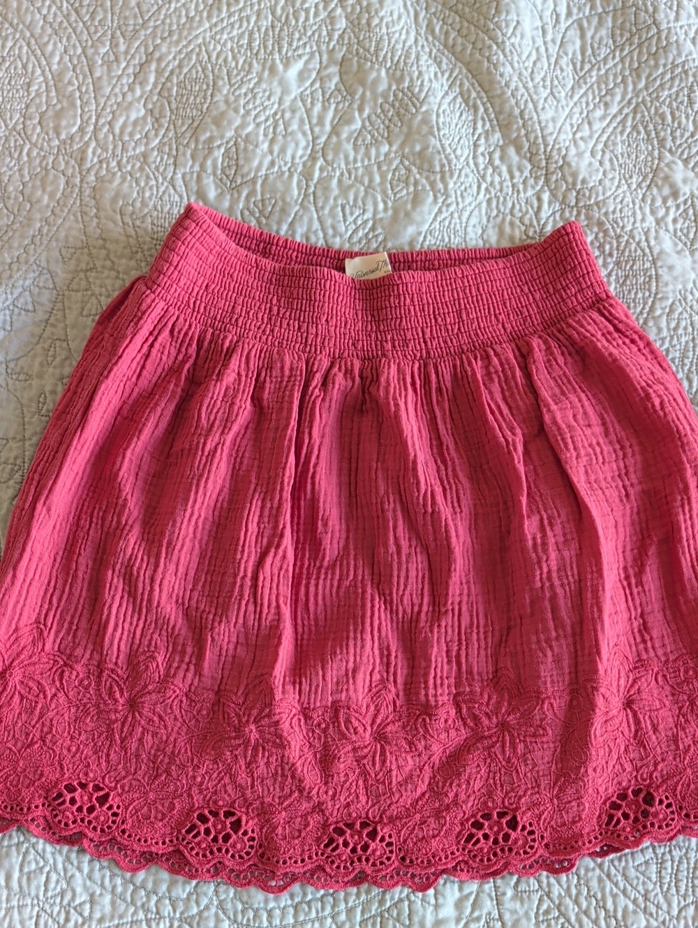 Universal Thread Hot Pink Smocked Waist Mini Skirt with Eyelet Trim